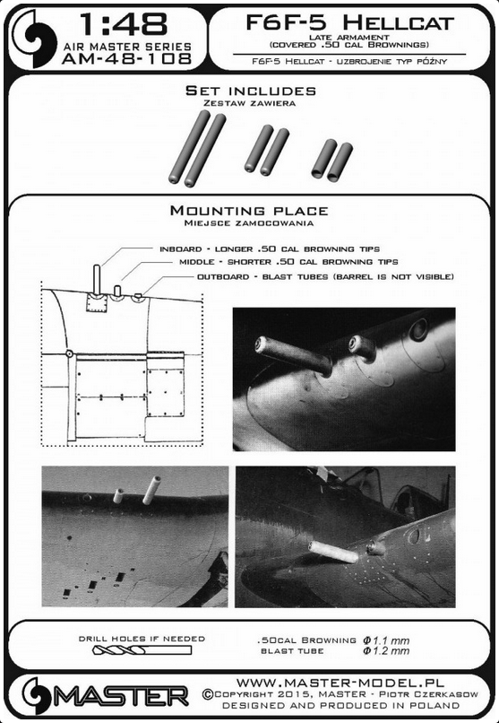 F6F-5 Hellcat - late armament (covered .50 cal Browning barrels) - MASTER MODEL 48-108