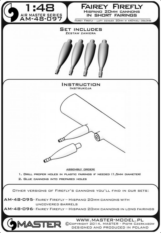 Fairey Firefly - Hispano 20mm cannons in short fairings - MASTER MODEL 48-097