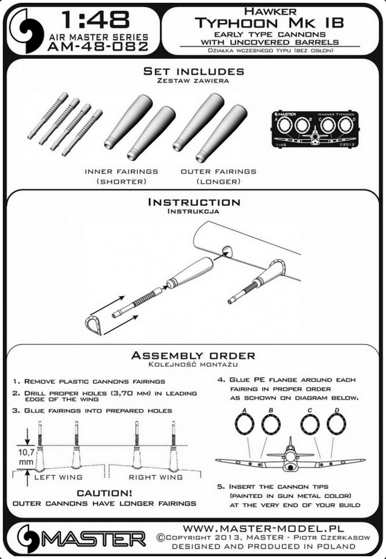 Hawker Typhoon MkIB Early Type Cannons with Uncovered Barrels - MASTER MODEL 48-082
