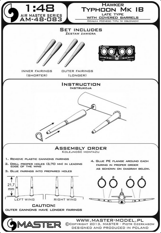 Hawker Typhoon MkIB Late Type Cannons with Covered Barrels - MASTER MODEL 48-083