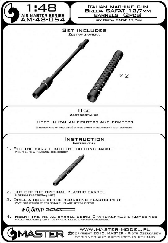 Italian Machine Gun Breda Safat 12,7mm Barrels (2pcs) - MASTER MODEL 48-054