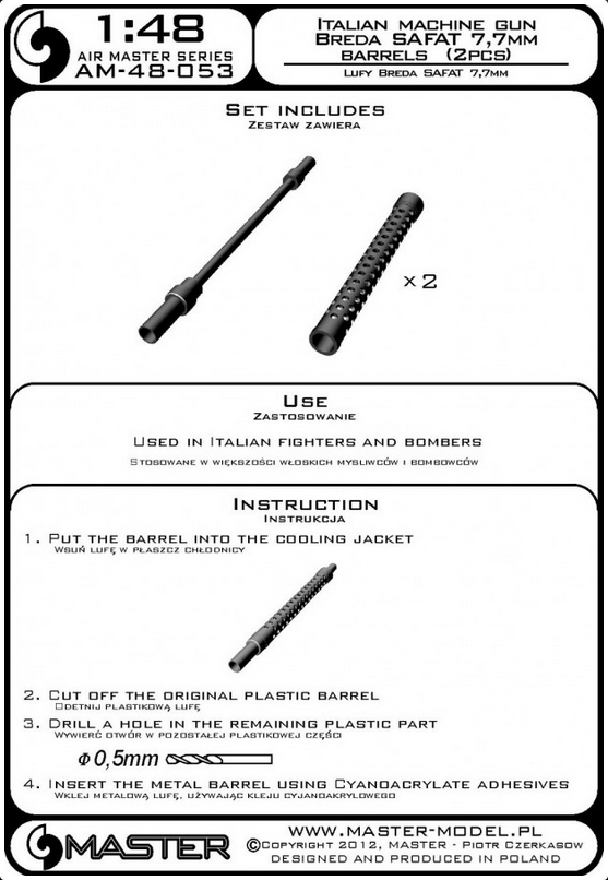 Italian Machine Gun Breda Safat 7.7mm Barrels (2pcs) - MASTER MODEL 48-053