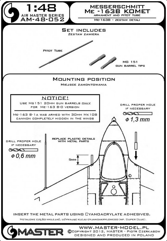 Messerschmitt Me-163B Komet Armament & Pitot Tube - MASTER MODEL 48-052