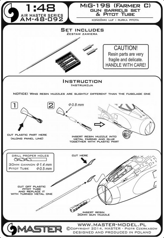 Mig-19S (Farmer C) - gun barrels set & Pitot Tube - MASTER MODEL 48-092