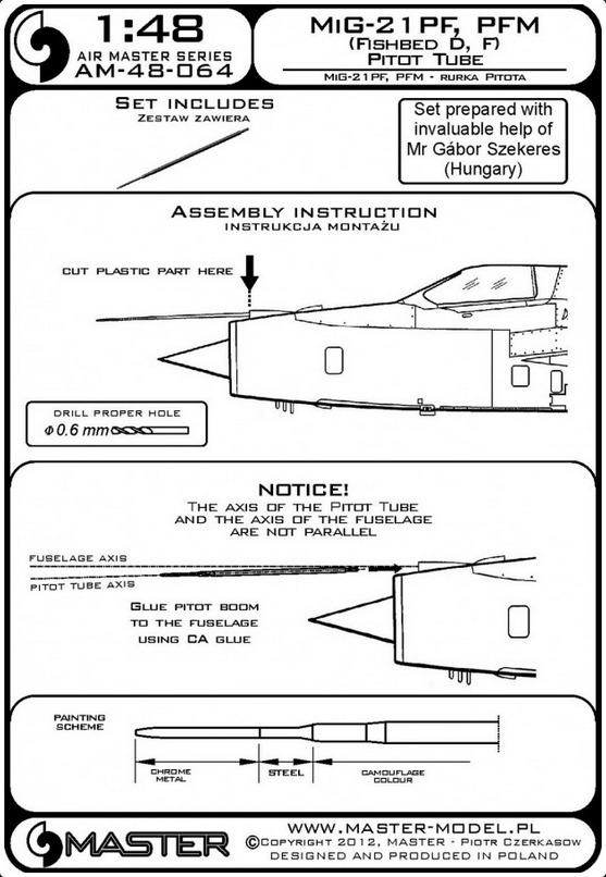 Mig-21 PF, PFM (Fishbed D, F) Pitot Tube - MASTER MODEL 48-064