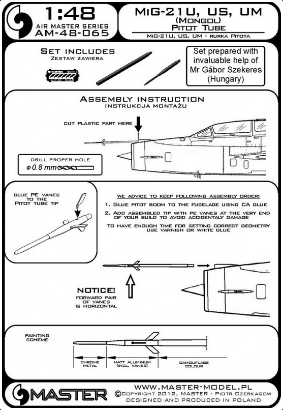 Mig-21U, US, UM (Mongol) Pitot Tube - MASTER MODEL 48-065
