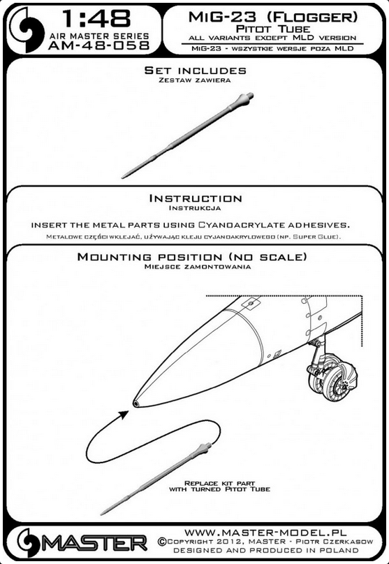 Mig-23 (Flogger) Pitot Tube All Variants Except MLD Version - MASTER MODEL 48-058