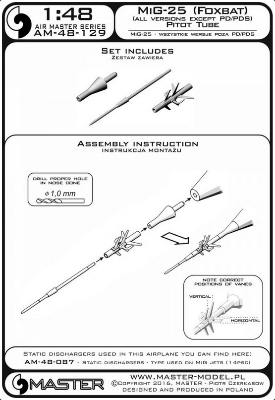 MiG-25 (Foxbat) (All Versions Except PD/PDS) Pitot Tube - MASTER MODEL 48-129