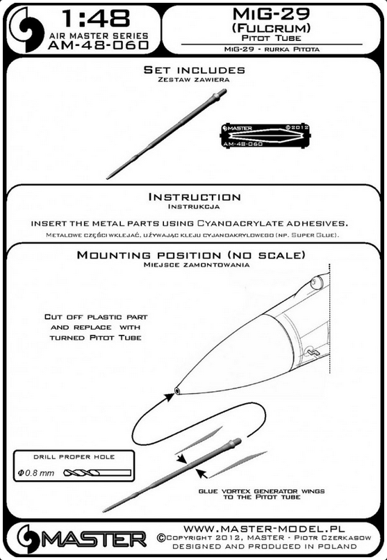 Mig-29 (Fulcrum) Pitot Tube - MASTER MODEL 48-060