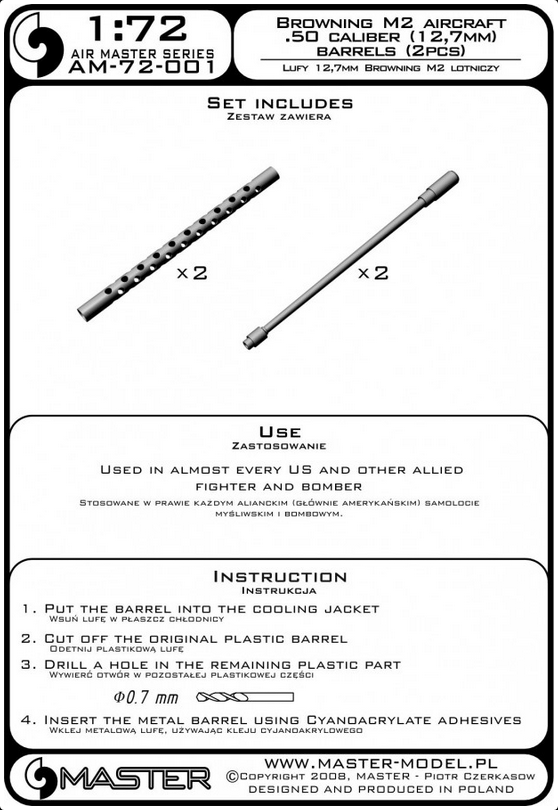 Browning M2 Aircraft .50 Caliber (12,7mm) Barrels (2pcs) - MASTER MODEL 72-001