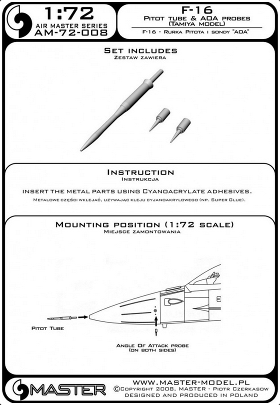 F-16 Pitot Tube & ADA Probes (Tamiya Model) - MASTER MODEL 72-008