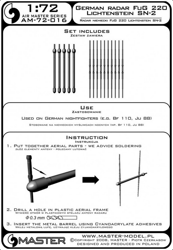 German Radar FuG 220 Lichtenstein SN-2 (Used E.G. On Bf 110, JU88, He219) - MASTER MODEL 72-016