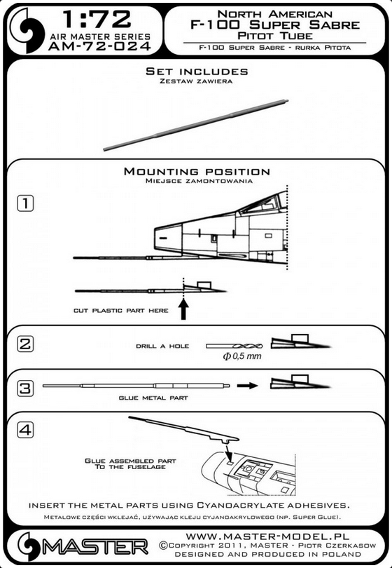 North American F-100 Super Sabre Pitot Tube - MASTER MODEL 72-024
