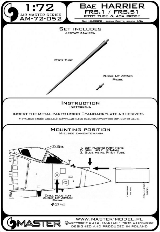 BAe Harrier FRS.1 / FRS.51 Pitot Tube & ADA Probe - MASTER MODEL 72-052
