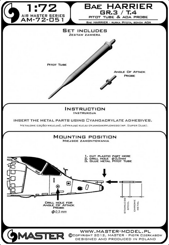 BAe Harrier GR.3 / T.4 Pitot Tube & ADA Probe - MASTER MODEL 72-051
