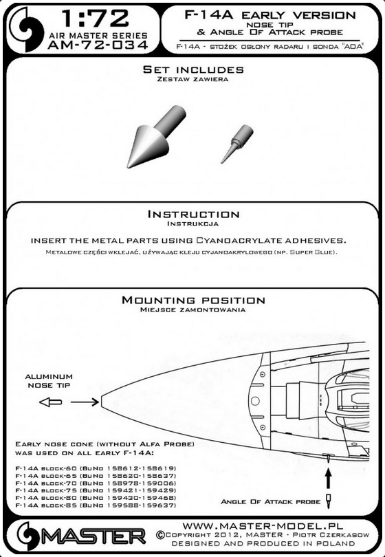 F-14A Early Version Nose Tip & Angle of Attack Probe - MASTER MODEL 72-034