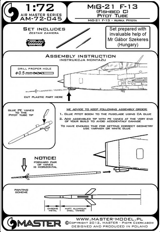 Mig-21 F-13 (Fishbed C) Pitot Tube - MASTER MODEL 72-045