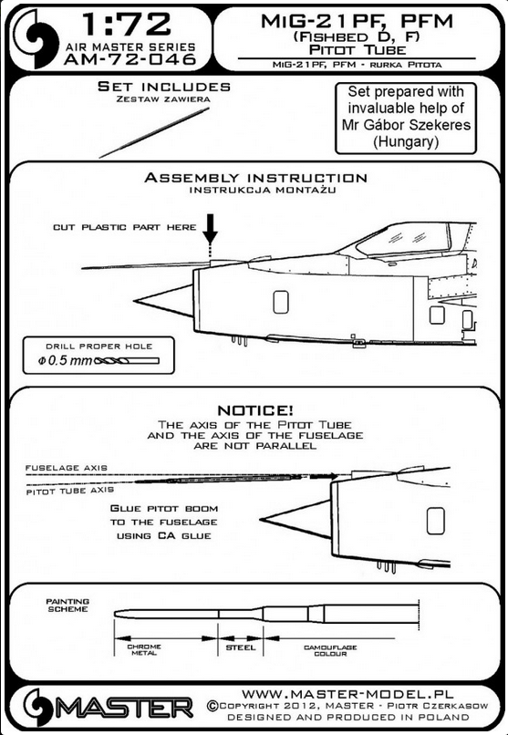 Mig-21 PF, PFM (Fishbed D, F) Pitot Tube - MASTER MODEL 72-046