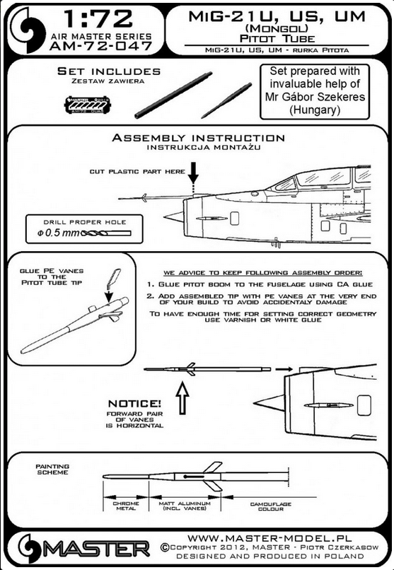 Mig-21 U, US, UM (Mongol) Pitot Tube - MASTER MODEL 72-047