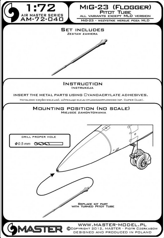 Mig-23 (Flogger) Pitot Tube All Variants Except MLD Version - MASTER MODEL 72-040