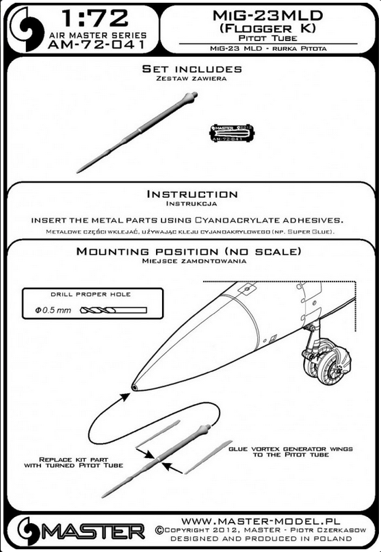 Mig-23 MLD (Flogger K) Pitot Tube - MASTER MODEL 72-041