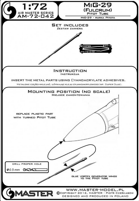 Mig-29 (Fulcrum) Pitot Tube - MASTER MODEL 72-042