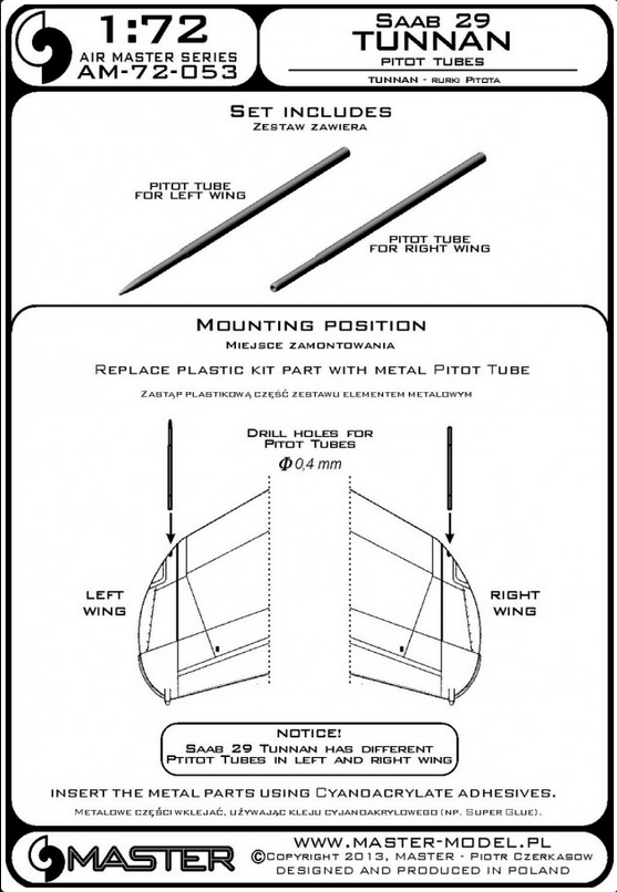 SAAB 29 Tunnan Pitot Tube - MASTER MODEL 72-053
