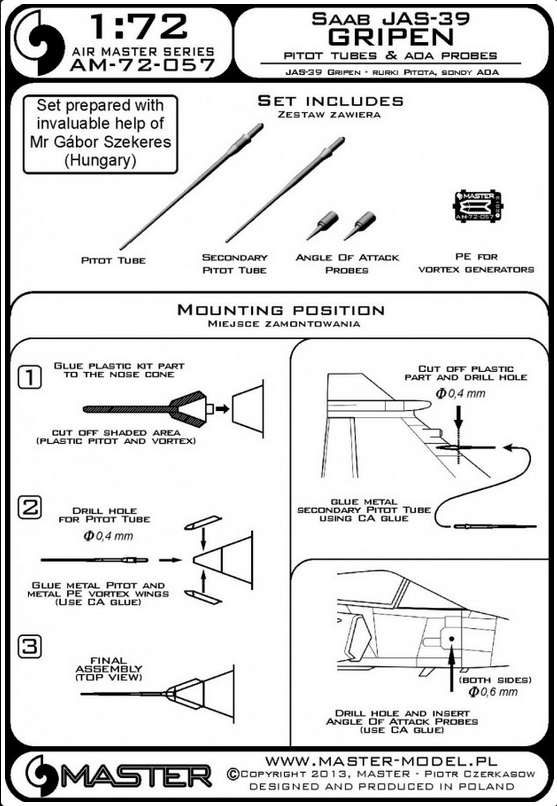 SAAB Jas-39 Gripen Pitot Tubes & ADA Probes - MASTER MODEL 72-057