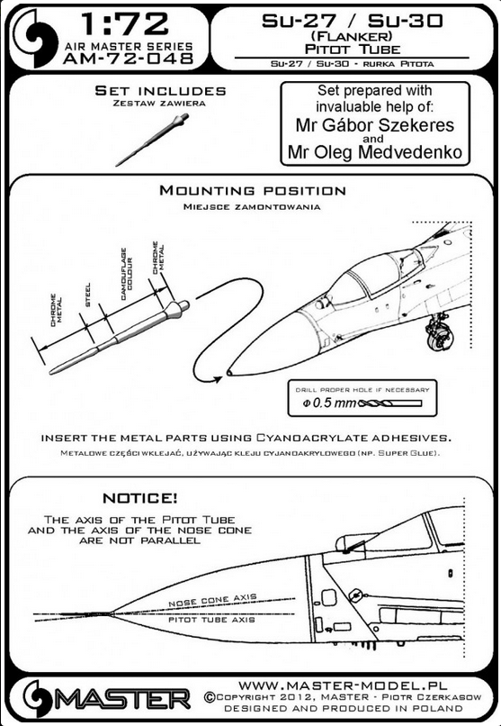 Su-27 / Su-30 (Flanker) Pitot Tubes - MASTER MODEL 72-048
