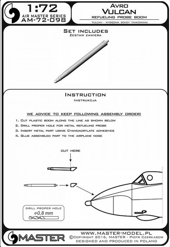 Avro Vulcan Refueling Probe Boom - MASTER MODEL 72-098