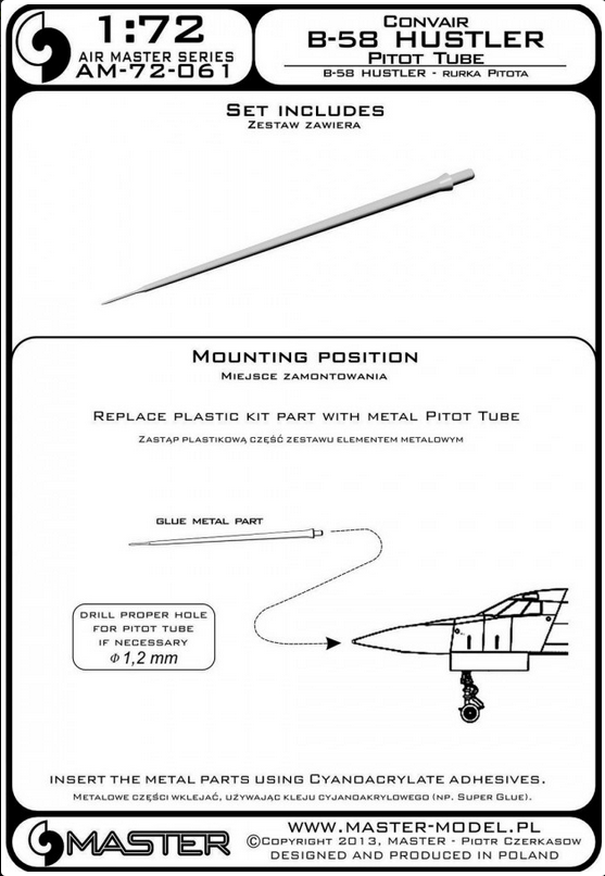 Convair B-58 Hustler Pitot Tube - MASTER MODEL 72-061