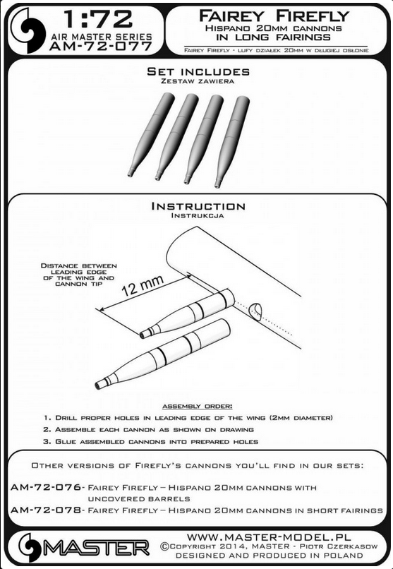 Fairey Firefly - Hispano 20mm cannons in long fairings - MASTER MODEL 72-077