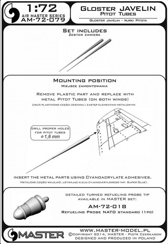 Gloster Javelin - Pitot Tubes - MASTER MODEL 72-079