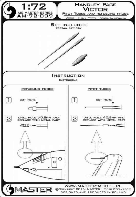Handley Page Victor Pitot Tubes and refueling Probe - MASTER MODEL 72-099