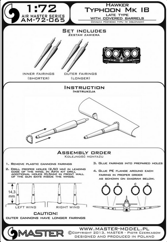 Hawker Typhoon Mk IB Late Type Cannons with Covered Barrels - MASTER MODEL 72-065