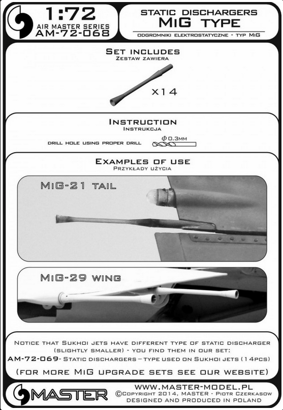 Static Dischargers - type used on MiG jets (14 pcs) - MASTER MODEL 72-068