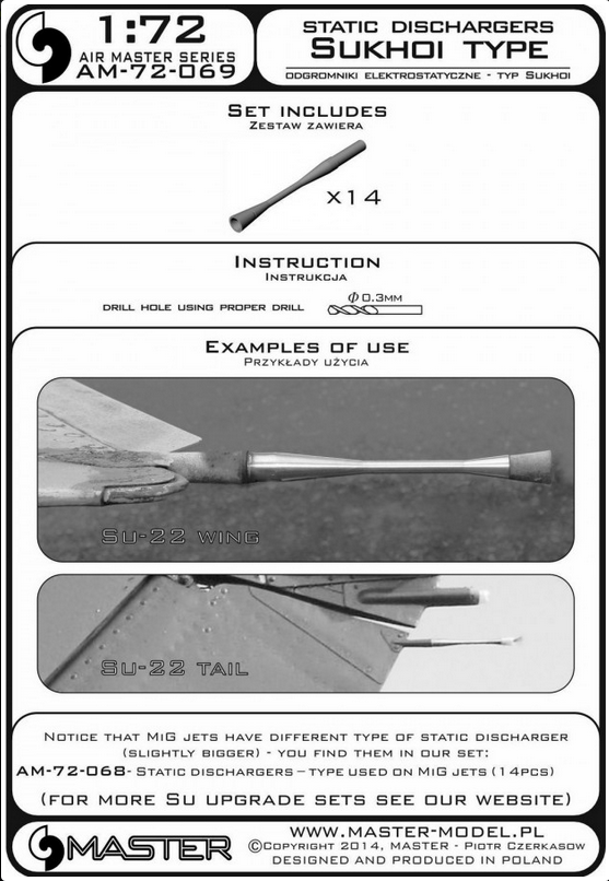 Static Dischargers - type used on Sukhoi jets (14 pcs) - MASTER MODEL 72-069