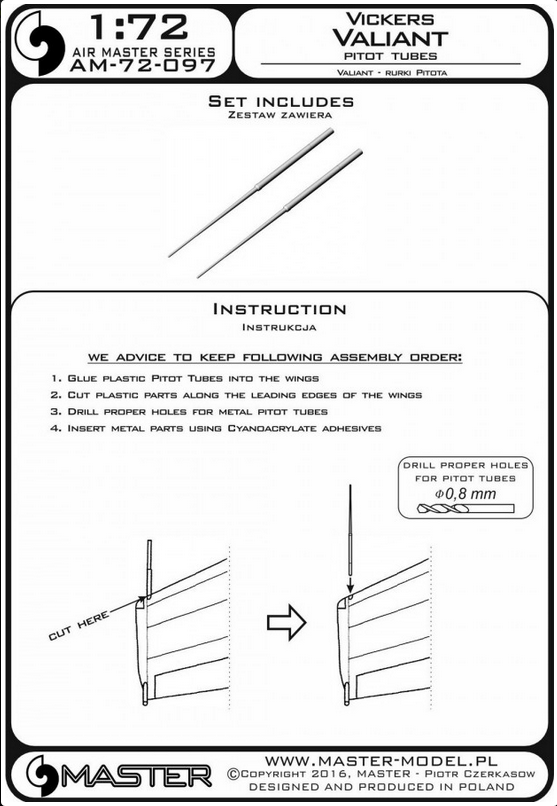 Vickers Valiant Pitot Tubes - MASTER MODEL 72-097