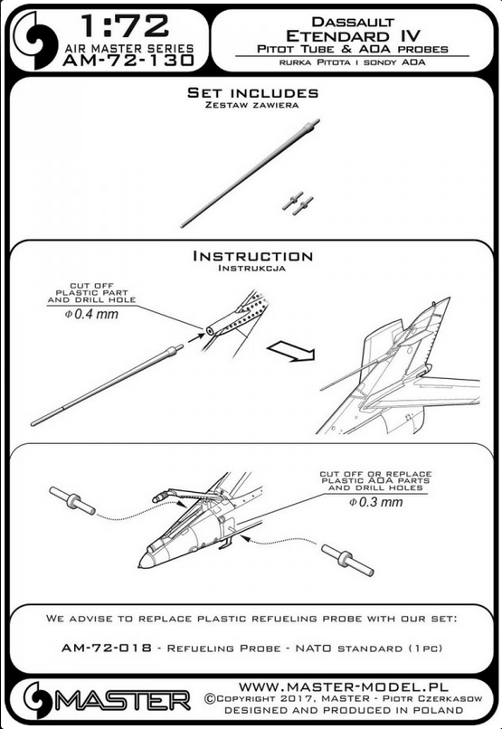 Dessault Etendard IV - Pitot Tube & Angle of Attack probes - MASTER MODEL 72-130
