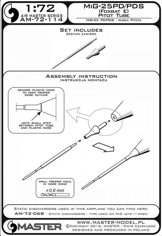 MiG-25 PD/PDS (Foxbat E) Pitot Tube - MASTER MODEL 72-114