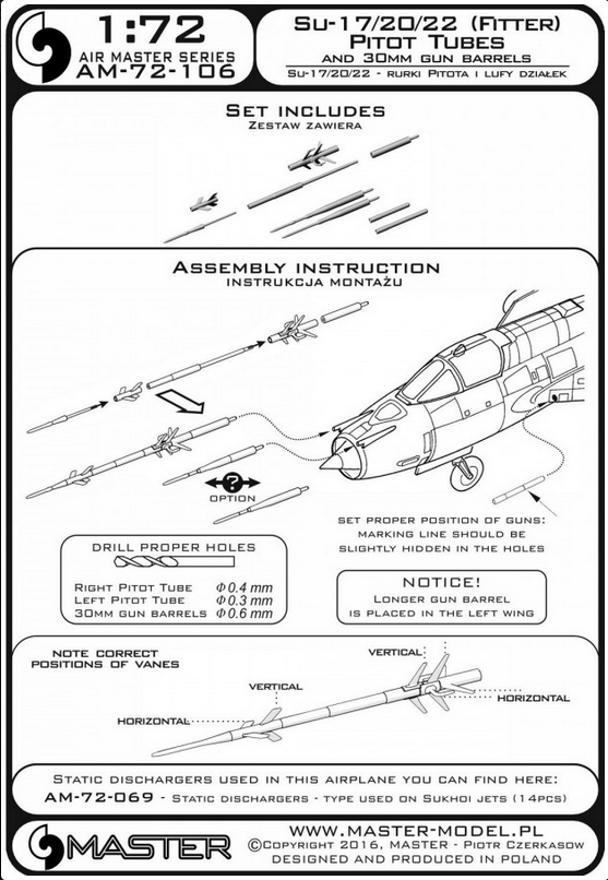Su-17/20/22 (Fitter) Pitot Tubes and 30mm gun barrels - MASTER MODEL AM-72-106