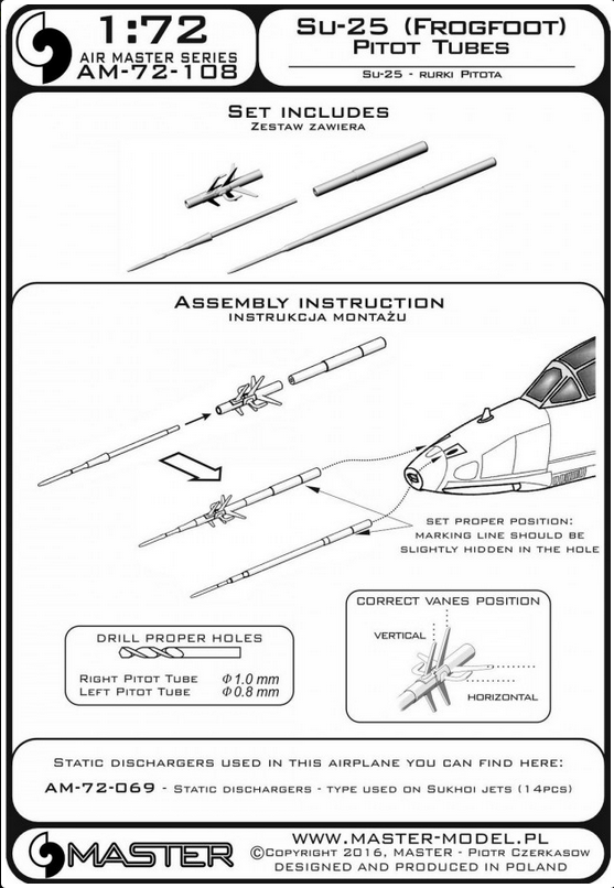 Su-25 (Frogfoot) Pitot Tubes - MASTER MODEL 72-108