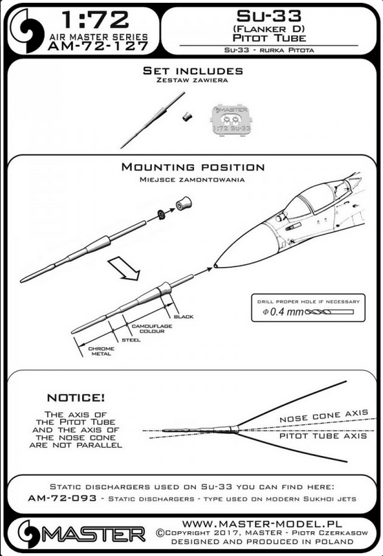 Su-33 (Flanker D) - Pitot Tube - MASTER MODEL 72-127