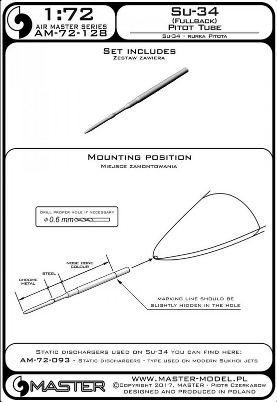 Su-34 (Fullback) - Pitot Tube - MASTER MODEL 72-128