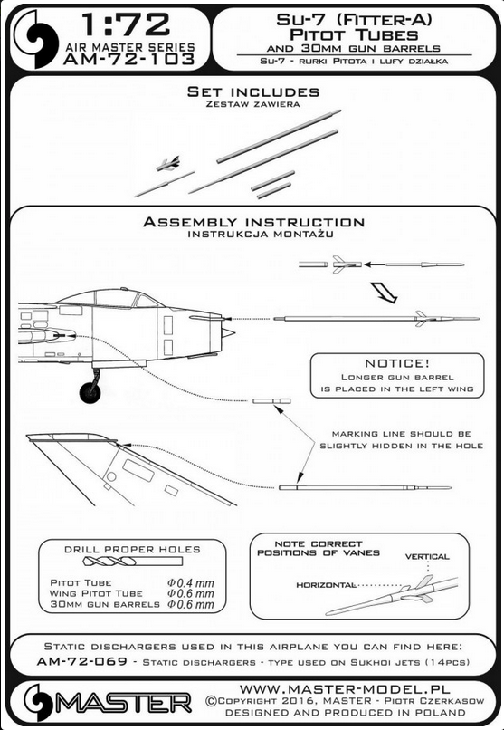 Su-7 (Fitter-A) Pitot Tubes and 30mm gun barrels - MASTER MODEL 72-103