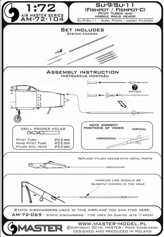 Su-9/Su-11 (Fishpot/Fishpot-C) Pitot Tubes and missile rails heads - MASTER MODEL 72-104