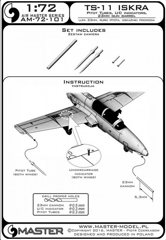 TS-11 ISKRA (Pitot Tubes, U/C indicators, 23mm gun barrel) - MASTER MODEL 72-101