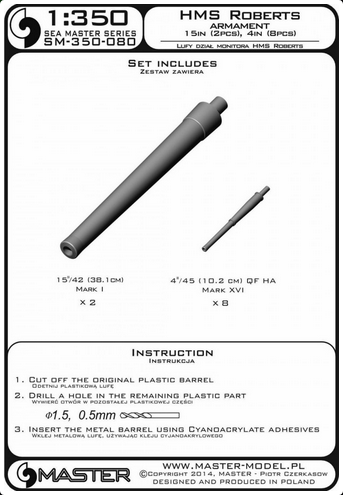HMS Roberts armament - 15in (2pcs), 4in (8pcs) barrels - MASTER MODEL SM-350-080