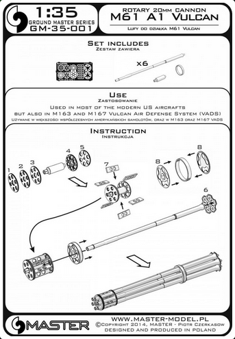 M61 A1 Vulcan - Six-barrelled rotary 20mm cannon - turned barrels with etched barrel clamps - MASTER MODEL GM-35-001