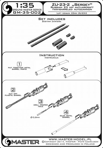 ZU-23-2 "Sergey" - Russian 23mm anti-aircraft twin barreled autocannon - turned barrels (2pcs) - MASTER MODEL GM-35-002